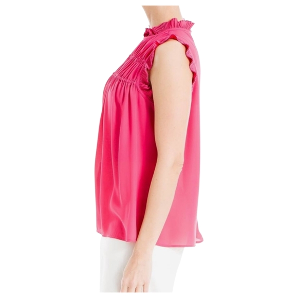 Max Studio Blouse Top Sz XS Pink Sleeveless Pleated Flowy Career - Picture 3 of 16